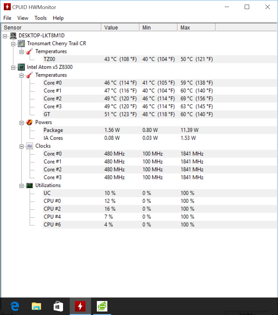 hwmonitor during pcmark8 bench