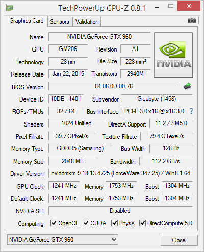 gigabyte gtx 960 g1 gpuz