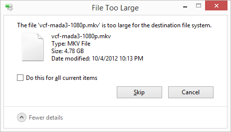 test video copy file too large