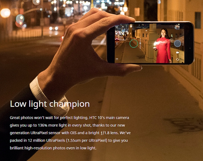 htc 10 webpage low light claim