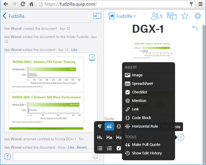 quip sample document formatting