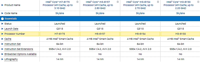 intel skylake core m cpus