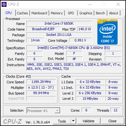 core i7 6850k engineering sample cpu z