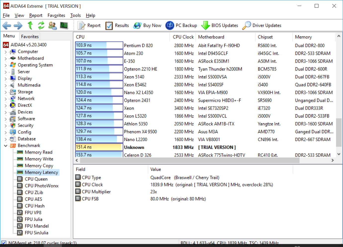 aida memory latency