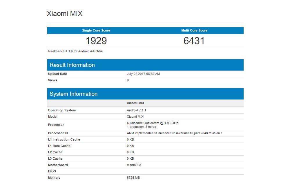 xiaomi mimix2geekbench 1