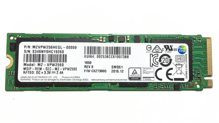 samsung sm961 256gb m.2 nvme ssd front