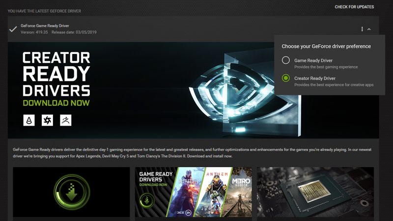 nvidia creatorreadydriver 1