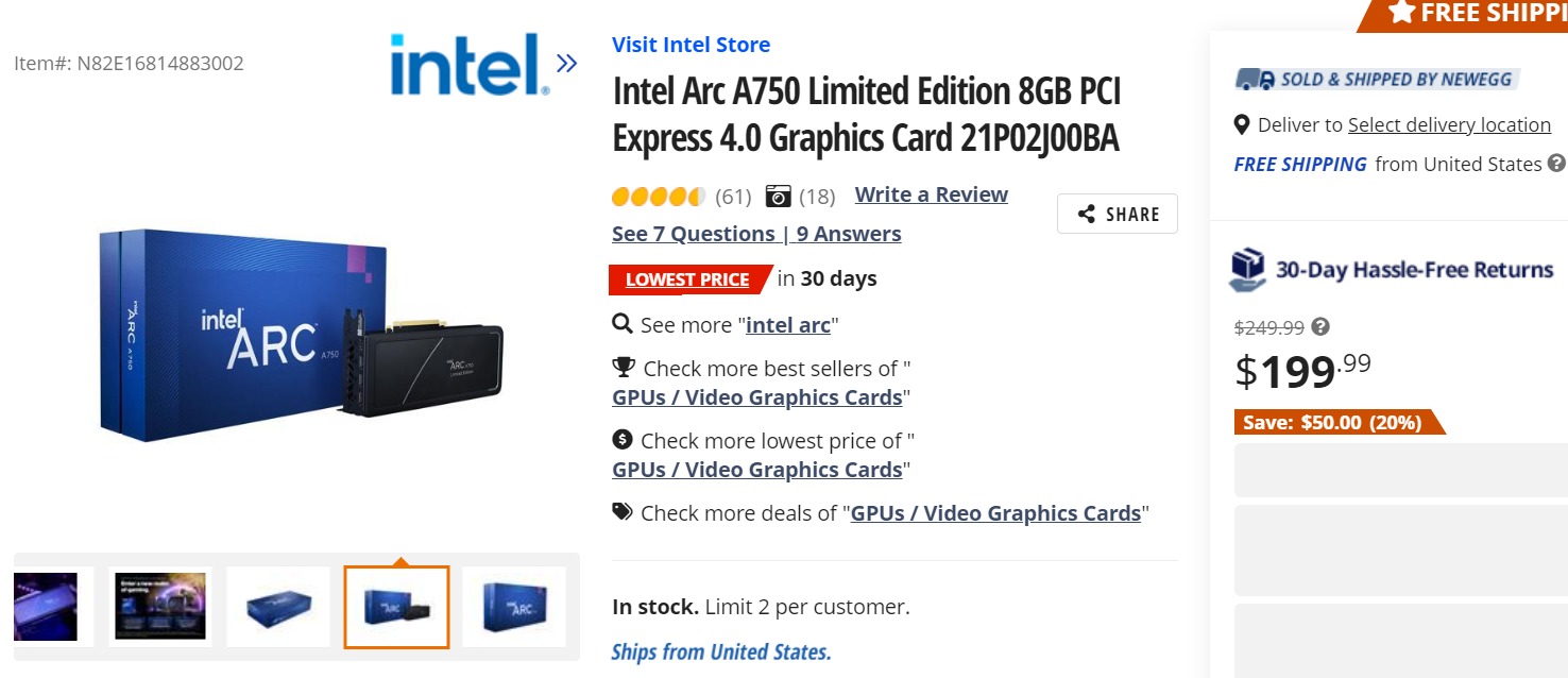 INTEL ARC A750 NEWEGG