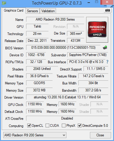 R9 280X Sapphire gpuz