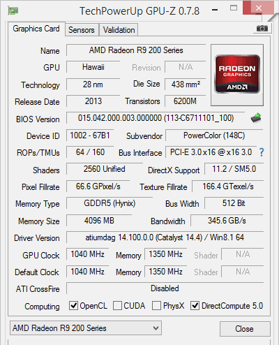 POWER COLOR r9 290  GPUZ