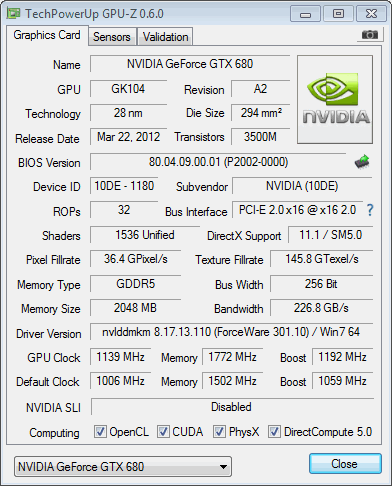 gpuz gainward gtx 680 OC stable