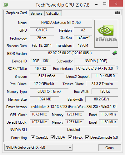 GTX 750 kfa2 GPUZ new