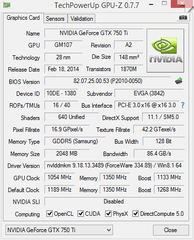 GTX 750Ti EVGA GPUZ new driver